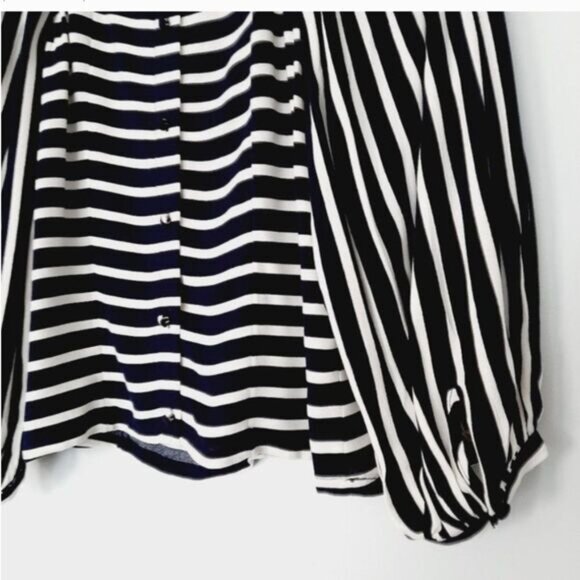 BANANA REPUBLIC Puff Sleeve Boho Square Neck Stripped Crop Blouse Sz S - Picture 10 of 13
